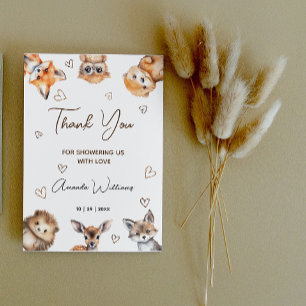 Woodland Animal Theme Baby Shower Thank You Card