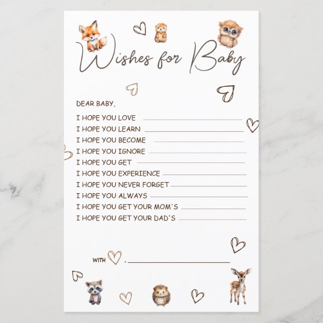 Woodland Animal Theme wishes for Baby (Front)