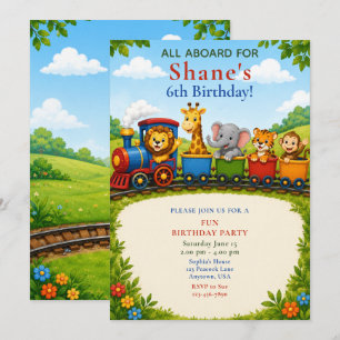 Woodland Animal Train 6th Birthday Party Invitation
