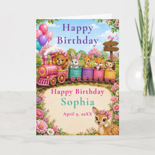 Woodland Animal Train Happy Birthday Card