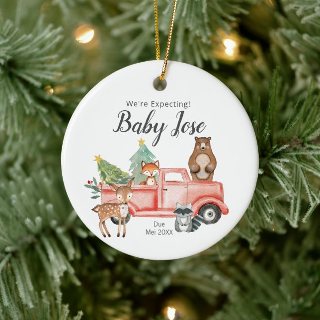 Woodland Animal Truck We're Expecting Parents  Ceramic Ornament (Tree)