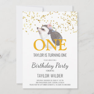 Woodland Animal Watercolor 1st Birthday Invitation