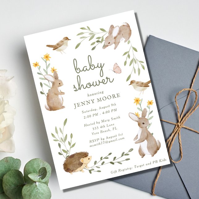 Woodland Animal Watercolor Baby Shower Party Invitation (Woodland Animal Watercolor Baby Shower Party Invitation)