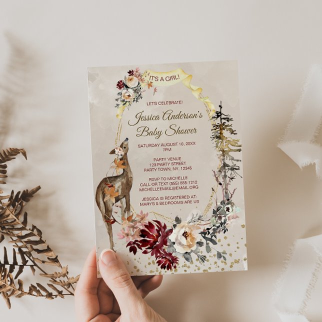 Woodland Animal Watercolor Floral Girl Baby Shower Invitation (Creator Uploaded)