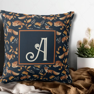 Woodland Animal Watercolor Fox Pattern Monogrammed Cushion