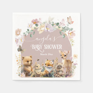 Woodland animal wildflower Girl Baby Shower  Napkin