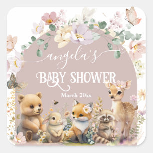 Woodland animal wildflower Girl Baby Shower  Square Sticker