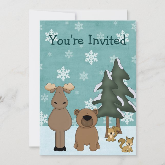 Woodland Animal Winter Birthday Party Invitation (Front)