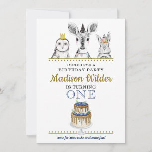Woodland Animals 1st Birthday Invitation