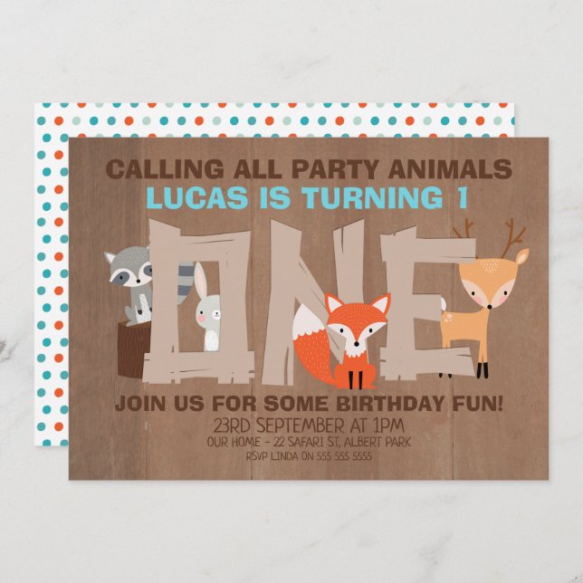 Woodland Animals 1st Birthday Party Invitation (Front/Back)