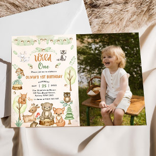 Woodland Animals 1st Birthday Party Photo Invitation