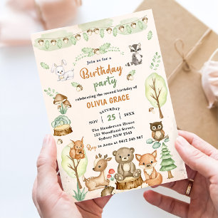 Woodland Animals 2nd Birthday Party Invitation