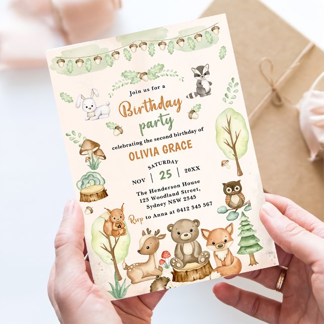 Woodland Animals 2nd Birthday Party Invitation (Creator Uploaded)