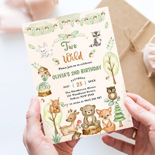 Woodland Animals 2nd Birthday Party Invitation