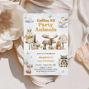 Woodland Animals 3rd Birthday Party Invitation