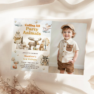Woodland Animals 3rd Birthday Party  Photo Invitation