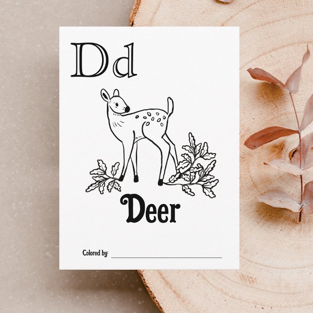 Woodland Animals ABC Colouring Baby Shower Activit Postcard (Letter D - Color Your Own Baby's First ABC's Keepsake Cards)