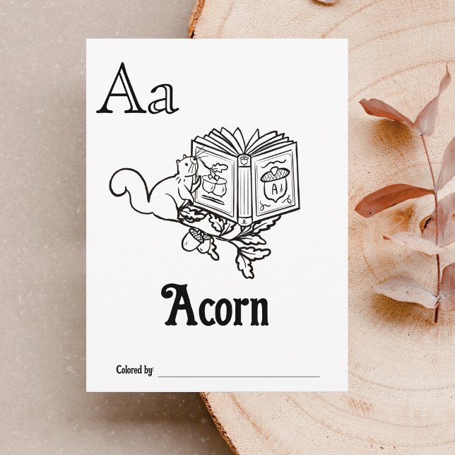 Woodland Animals ABC Colouring Baby Shower Activit Postcard (Letter A - Color Your Own Baby's First ABC's Keepsake Cards)