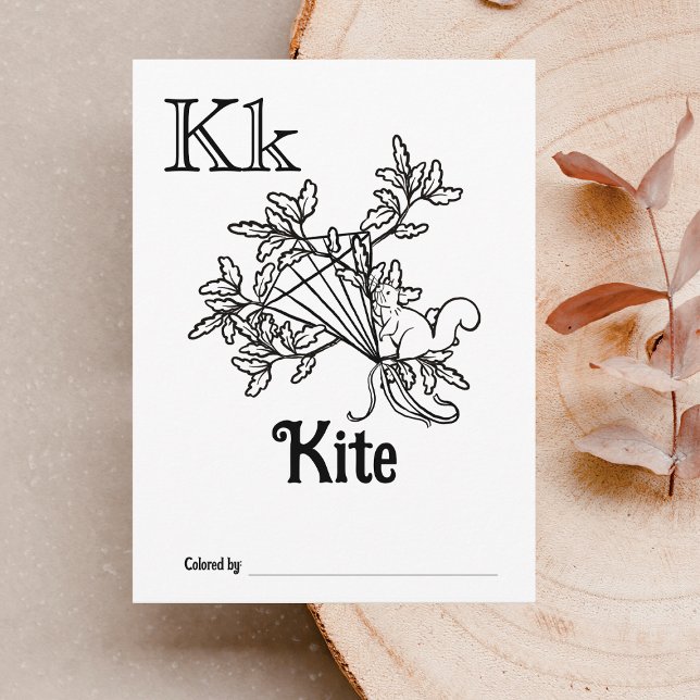 Woodland Animals ABC Colouring Baby Shower Activit Postcard (Letter K - Color Your Own Baby's First ABC's Keepsake Cards)