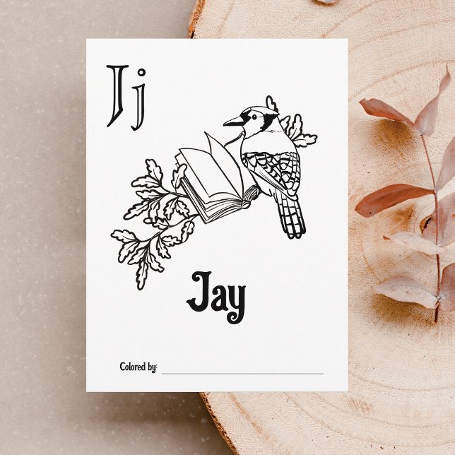 Woodland Animals ABC Colouring Baby Shower Activit Postcard (Letter J - Color Your Own Baby's First ABC's Keepsake Cards)