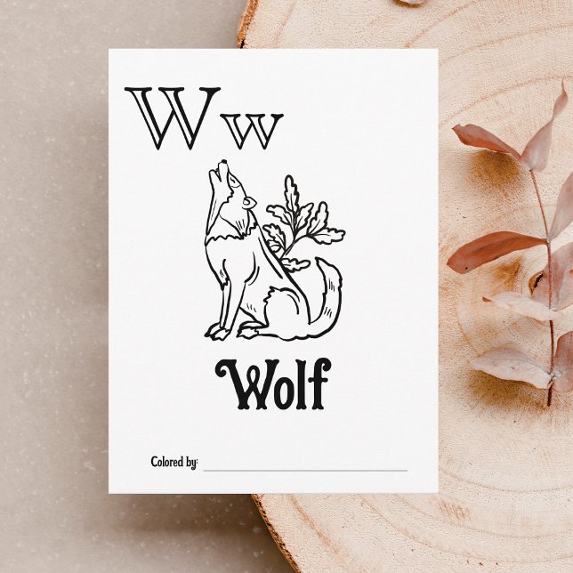 Woodland Animals ABC Colouring Baby Shower Activit Postcard (Letter W - Color Your Own Baby's First ABC's Keepsake Cards)