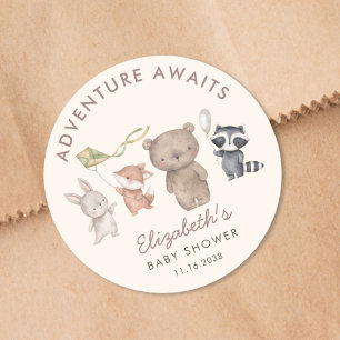 Woodland Animals Adventure Awaits Baby Shower Classic Round Sticker