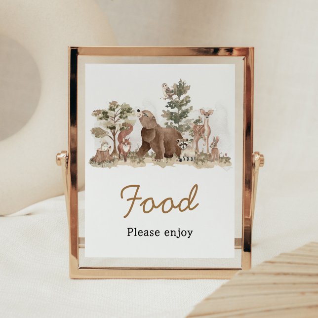 Woodland Animals Adventure Awaits Baby Shower Food Poster (Adventure Awaits Woodland Animals Baby Shower Food Sign)