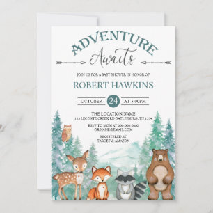 Woodland Animals Adventure Awaits Baby Shower Invi Invitation
