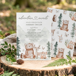 Woodland Animals Adventure Awaits Baby Shower Invitation