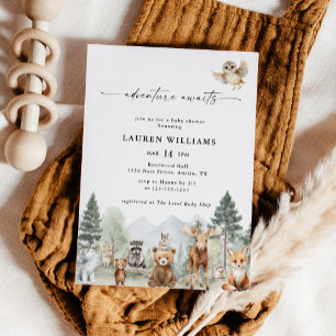 Woodland Animals Adventure Awaits Baby Shower Invitation