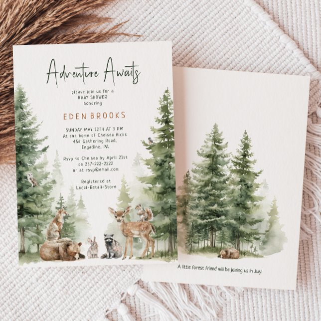 Woodland Animals Adventure Awaits Baby Shower Invitation (Creator Uploaded)