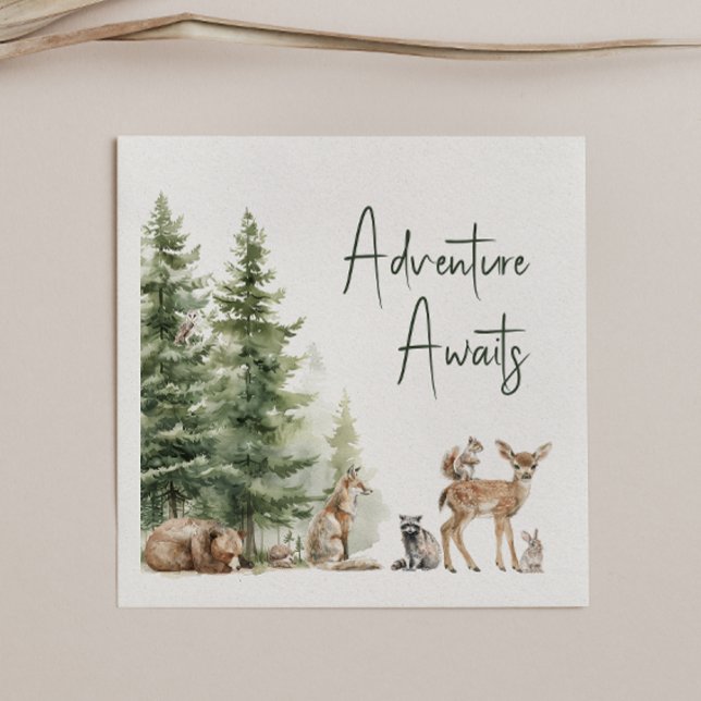 Woodland Animals Adventure Awaits Baby Shower Napkin (Creator Uploaded)