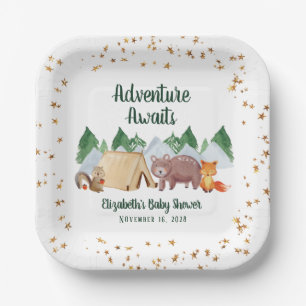 Woodland Animals Adventure Awaits Baby Shower Paper Plate