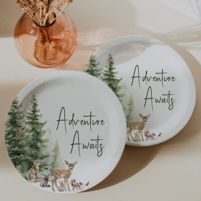 Woodland Animals Adventure Awaits Baby Shower Paper Plate (Creator Uploaded)