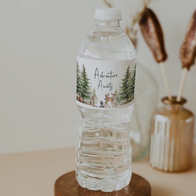 Woodland Animals Adventure Awaits Baby Shower Water Bottle Label (Creator Uploaded)