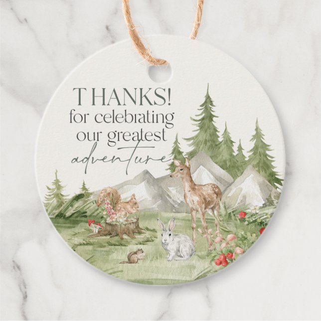 Woodland Animals  Adventure Awaits Favour Tags (Front)