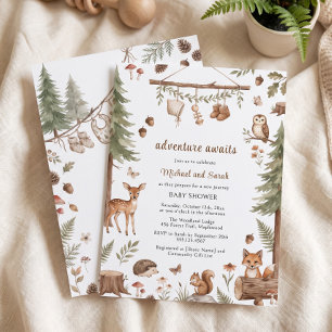 Woodland Animals Adventure Awaits Fox Log Invitation