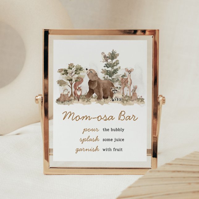 Woodland Animals Adventure Awaits Mum Osa Bar Poster (Adventure Awaits Woodland Animals Baby Shower Mom Osa Bar Sign)
