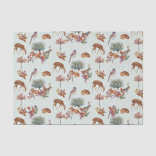 Woodland Animals and Birds Grey Green Background  Tissue Paper