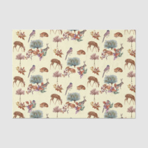 Woodland Animals and Birds Pale Yellow Background Tissue Paper