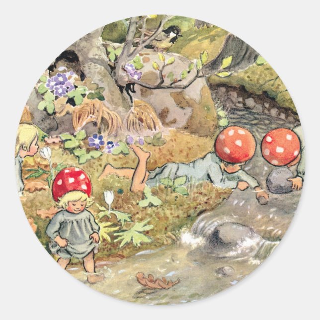 Woodland Animals and Children Elsa Beskow Classic Round Sticker (Front)