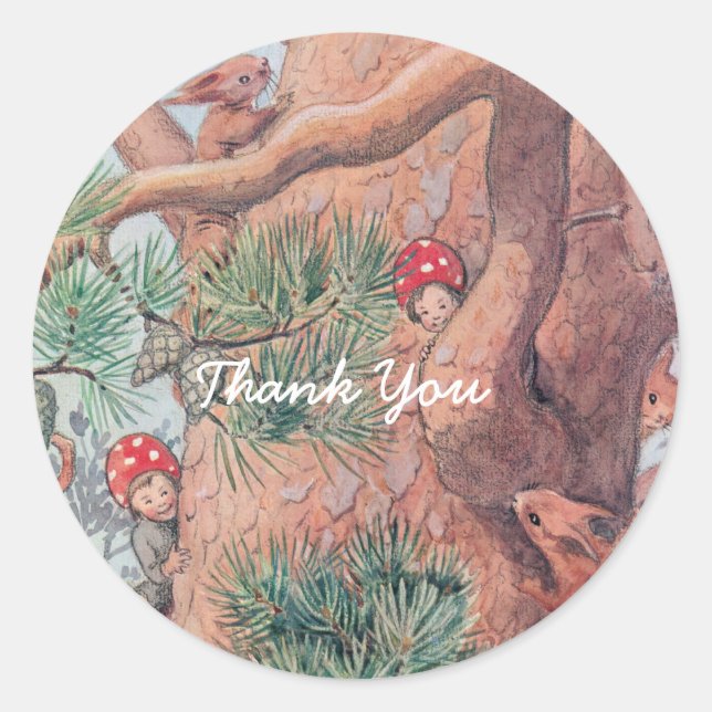 Woodland Animals and Children Elsa Beskow Classic Round Sticker (Front)