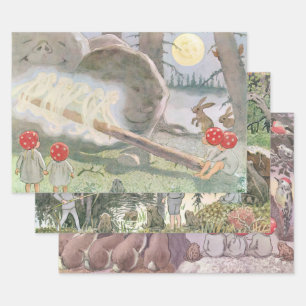 Woodland Animals and Children Elsa Beskow Wrapping Paper Sheet