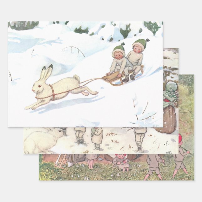 Woodland Animals and Children Elsa Beskow Wrapping Paper Sheet (Set)