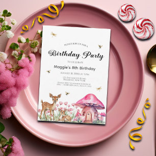 Woodland Animals and Fairy Mushrooms 8th Birthday Invitation