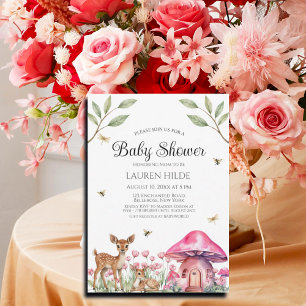 Woodland Animals and Fairy Mushrooms Baby Shower Invitation