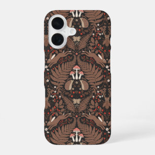 Woodland animals and plants in red and brown iPhone 16 case