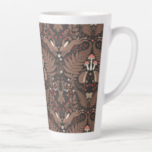 Woodland animals and plants in red and brown latte mug