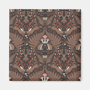 Woodland animals and plants in red and brown magnet