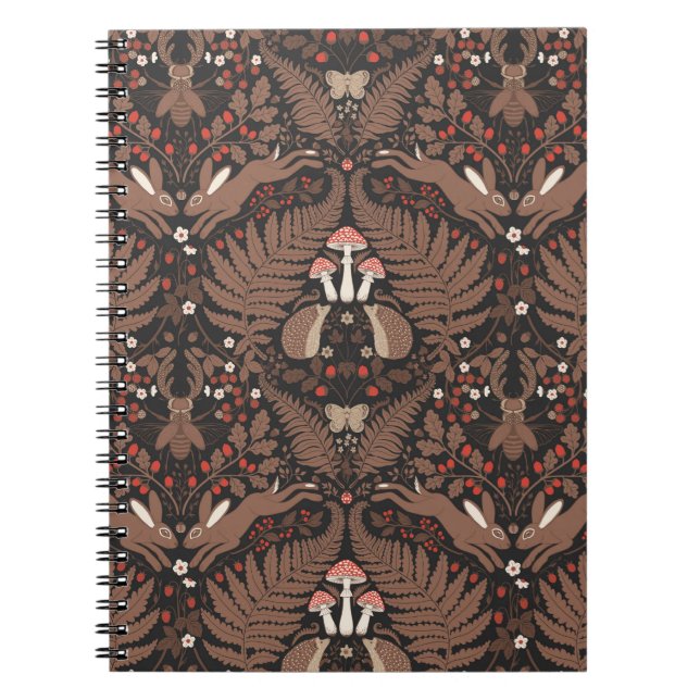 Woodland animals and plants in red and brown notebook (Front)